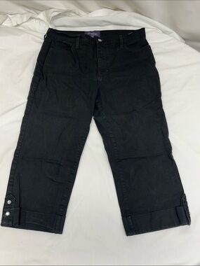 NYDJ Black Ankle Crop Jeans with Rhinestone Button-Tab Cuffs Size 14